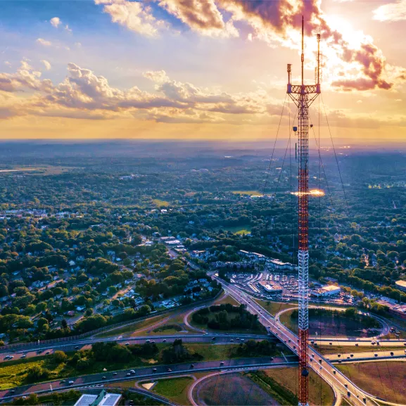 cell tower at sunset